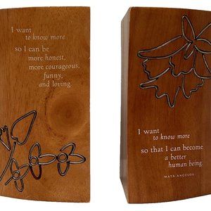 Pair Maya Angelou Bookends Wood Hallmark “I Want To Know More “ 2003 Life Mosaic